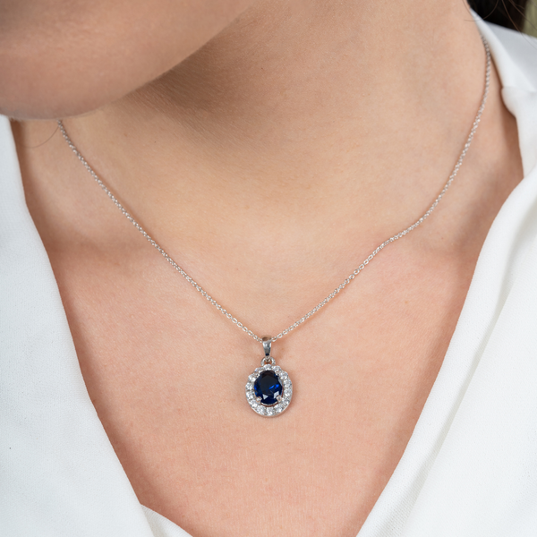 Royal Sapphire Halo Pendant
