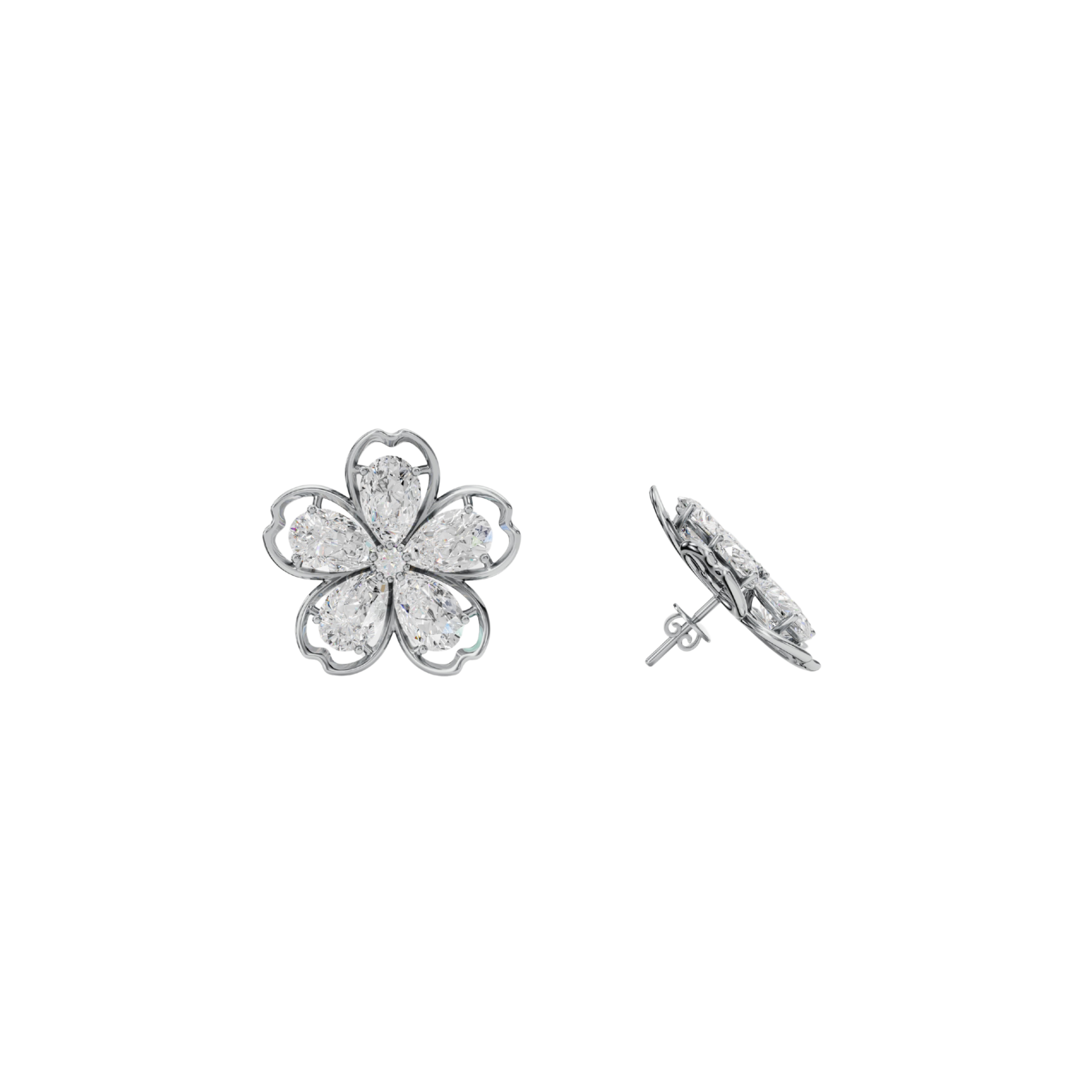 Silver flower-shaped earring on a white background